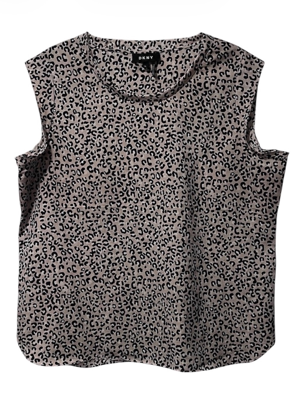 DKNY Leopard Print Sleeveless Blouse Women XL Black Taupe Workwear Top